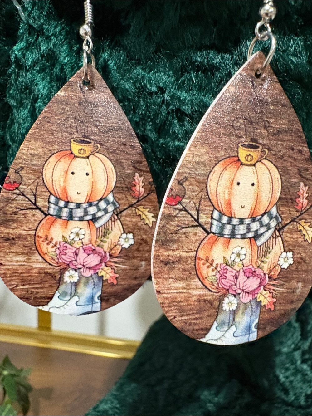 Autumn Pumpkin Teardrop Earrings - Orange